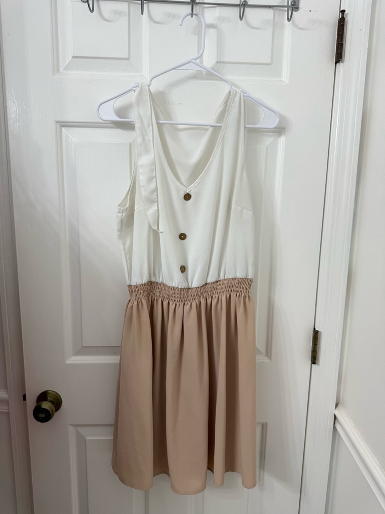 Shein Ivory And Beige Button-Front Sleeveless Dress